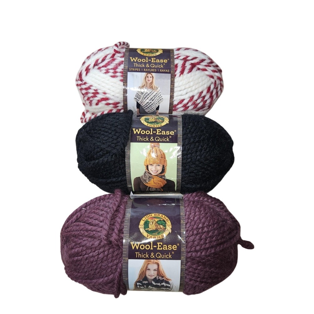 Lion Brand Wool-Ease Thick & Quick Yarn 3 Skeins Knit Crochet Bulky Super Chunky
